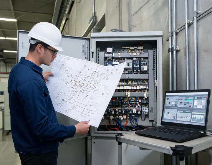 controls engineer reviewing PLC drawings